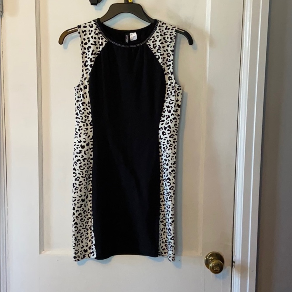 Black & Snow Leopard Print Dress